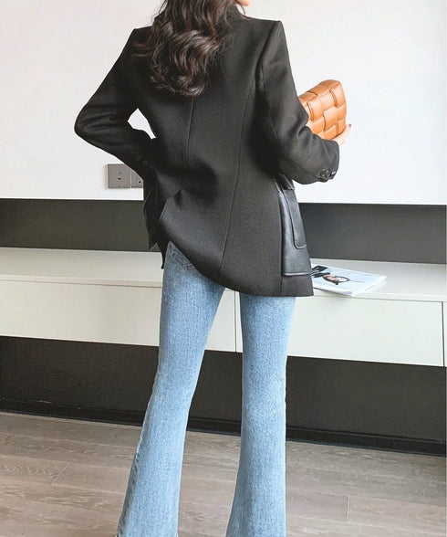 Faux Leather Panel Tailored Jacket